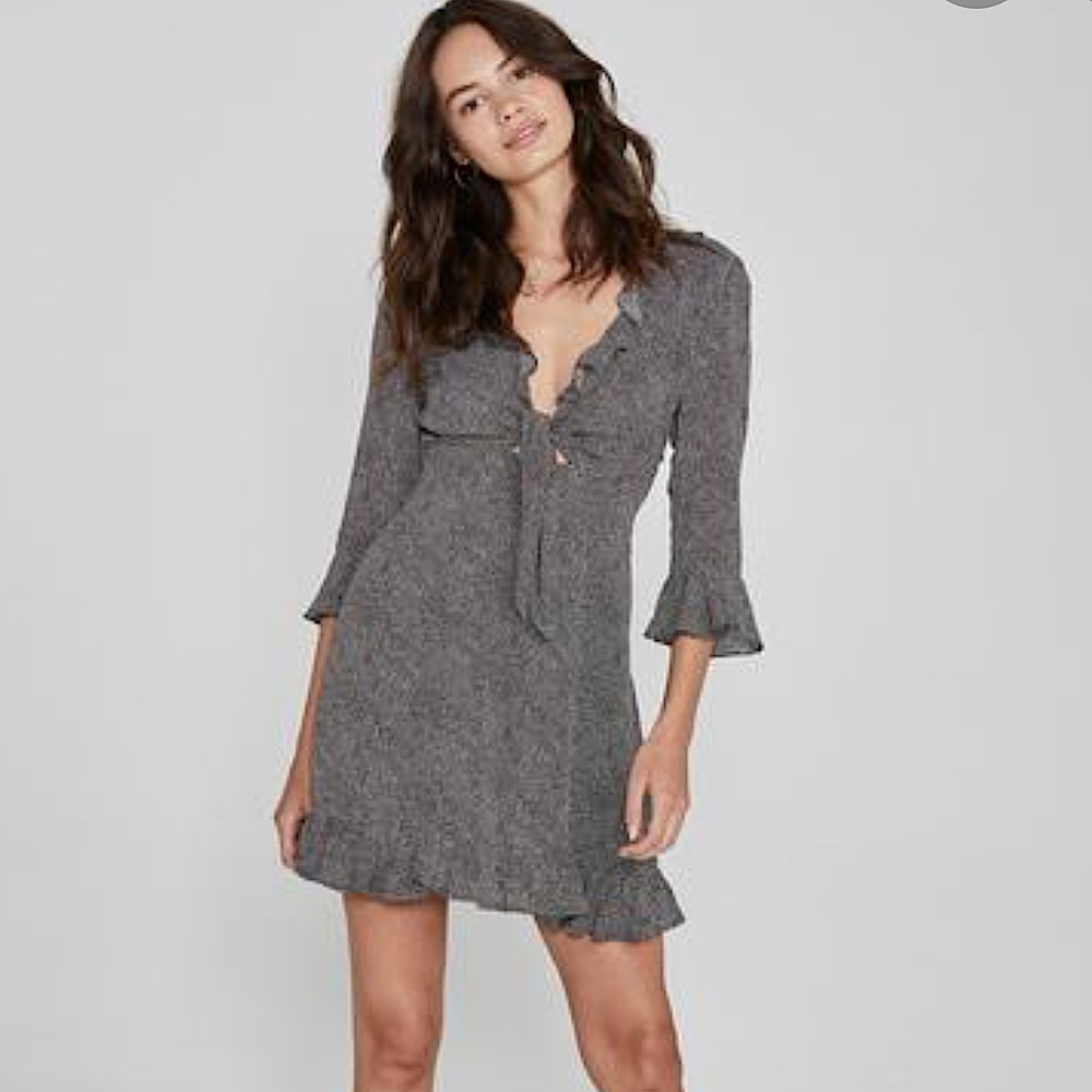 AUGUSTE Diamond Rumba Sleeved Dress Black Ruffle